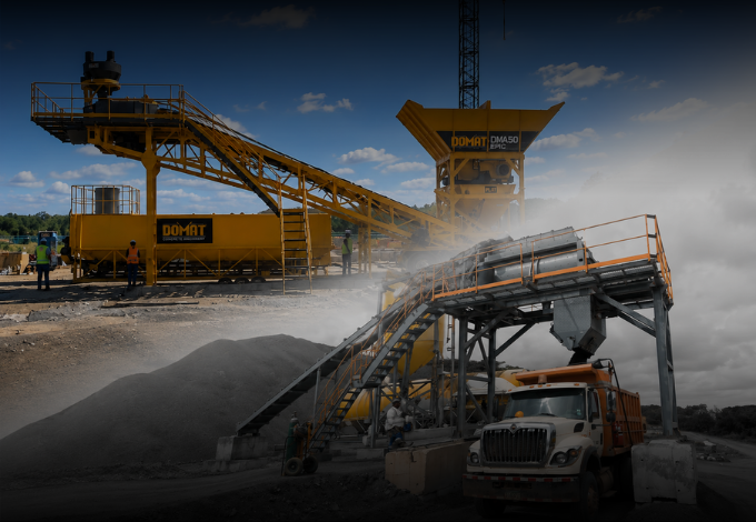 ROADMASTER mobile concrete batching plant at an active construction site